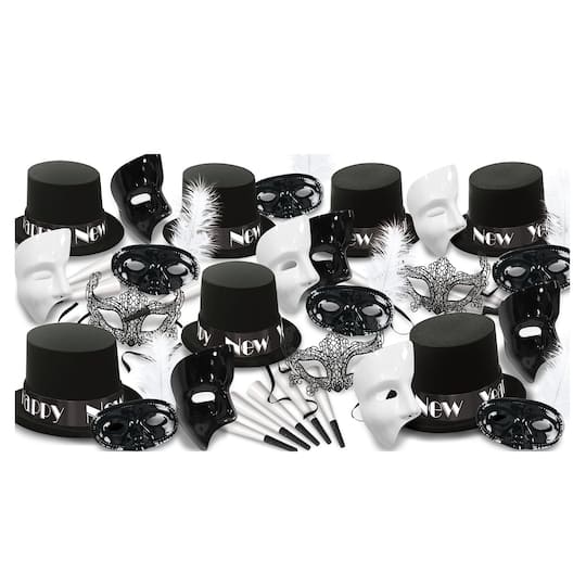 Beistle Black & White New Year Masquerade Party Favor Kit for 50